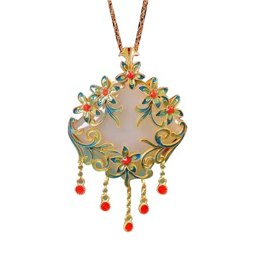Collier style chinois femme en argent S925 plaqué or avec pendentif fleur émail