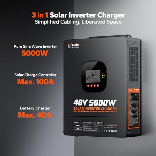 Image of LiTime 5000W Hybrid Solar Inverter, 48VDC to 110V /120VAC (Support Parallel)