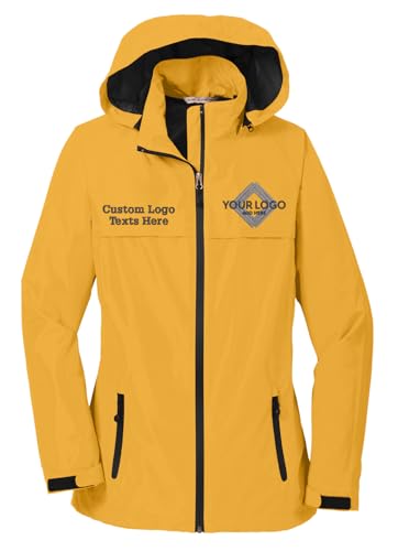 INK STITCH Women L333 Custom Embroidery Add Logo Texts All In One Waterproof Jackets - Yellow (L)