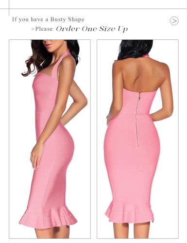 Image of houstil Women's V Neck Halter Fishtail Bandage Bodycon Dress Party