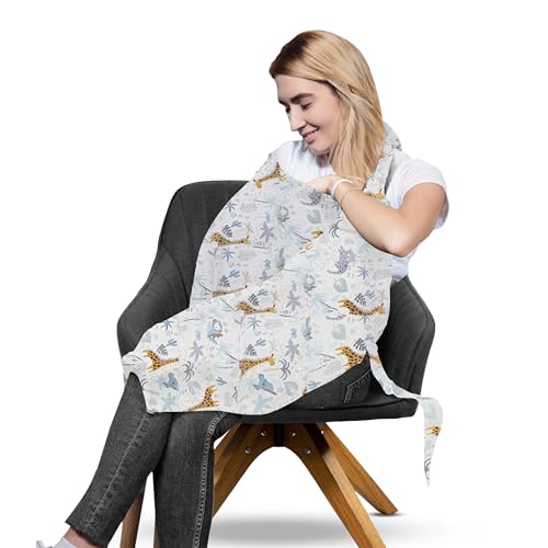 Image of Childlike Behavior Breathable Nursing Cover - Breast Feeding Cover - Breathable Breastfeeding Cover - Nursing Cotton Cover for Mom and Baby - Poncho Cover for Babies - Giraffe Prints - 39 x 27.5 inch