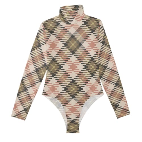 Body de manga larga premium GuoChe con cuello alto simulado y estampado a cuadros exclusivo