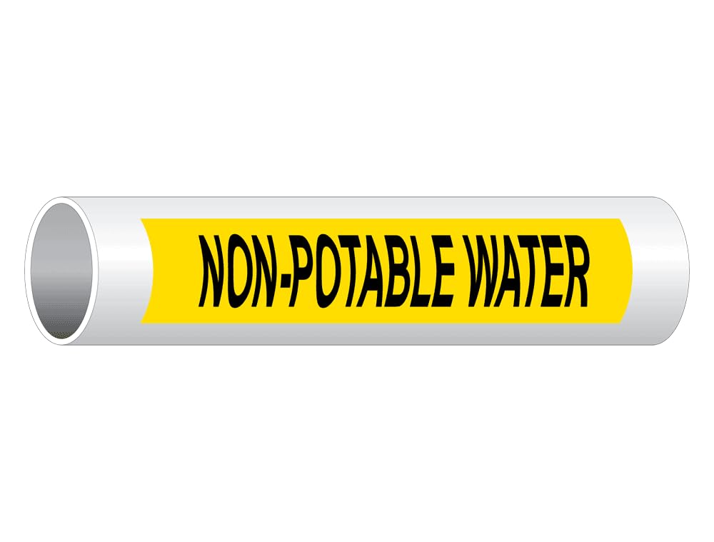 ComplianceSigns.com Non-Potable Water (Black Legend On Yellow Background) Pipe Label Decal, 8x2 inch 5-Pack Vinyl for Pipe Markers