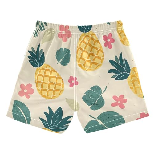 Boys Swim Trunks Cute Pineapple Leave Pink Flower Pattern Toddler Swim Shorts Beach Board Shorts Swimsuit2
