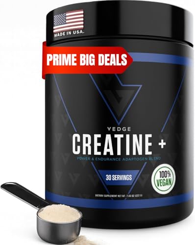 vedge Nutrition Creatine + | Vegan Plant-Based Creatine Monohydrate Powder | Energy, Performance & Function | Ergogenic Aids for Athletes | Unflavored, 30 Servings