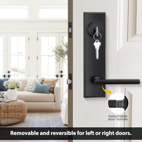 Image of Haidms Black Front Door Handle - Entry Door Lever and Deadbolt Set, Matte Black Exterior Door Lock Set, Modern Square Front Door Handles