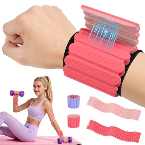 Abahub Wearable Wrist Ankle Weights Set of 2, Stackable Magnetic Weighted Bracelet for Women, Waterproof Silicone Arm Leg Weights for Home Gym Workout & Pilates - Peach Pink and Light Pink, 4.4LB