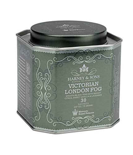 Harney & Sons Victorian London Fog | Black Tea w/ Bergamot Oil, Lavender, and Vanilla, Grey, Tin of 30 Sachets