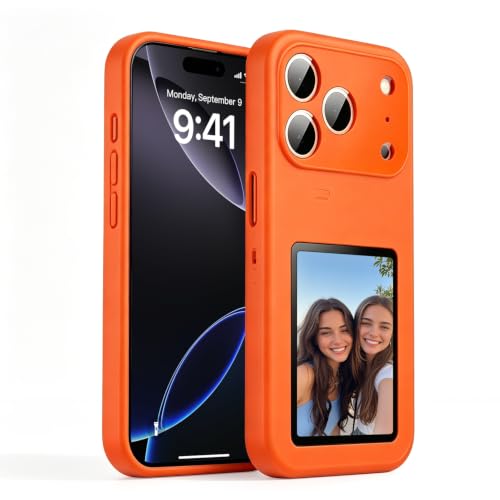 XIMAND Smart NFC E-Ink Phone Case for iPhone 17 Pro Max, 4" High Resolution Always-On Electronic Ink Display, DIY Custom Photo & Text Back Cover, Personalized Protective Case, Orange