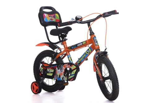 Image of JUNIOR KID 14 T Kids Cycle with Sides -Balance Wheel & Back Rest Seat | 10 Inch Frame | Steel Rim | Ideal for 3 to 6 Years Boy's & Girl's (Orange)