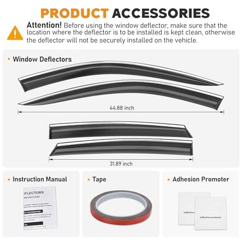 Image of Shatterproof Taped-On Window Deflectors for Honda Accord 2023-2026 with Chrome Trim, Rain Guards, Window Visors for Car, Vent Deflector, 4pcs