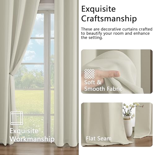 Image of Simplebrand Natural Extra Long 10ft Curtains for Patio 120 Inches Long 2 Panels Set, Room Darkening Light Blocking Solid Thermal Insulated Energy Saving Grommet Noise Reducing Curtains, 50 Wx120 L