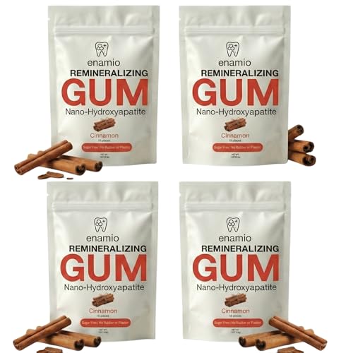 Image of Enamio Cinnamon Remineralizing Gum with Nano Hydroxyapatite for Enamel Support & Sensitive Teeth - Xylitol Gum, Plastic Free, Sugar Free, Natural Oral Care - No Aspartame- Made in USA - 4 Pack