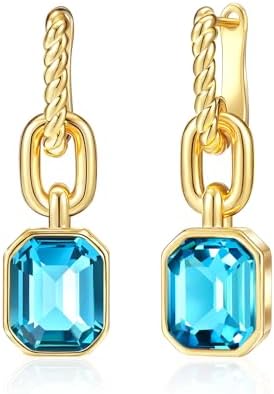 MESOVOR Gold Crystal Drop Earrings, 18K Gold Plated Hoop Earrings | Emerald Green Black Earrings Jewelry Gift for Mother Wife