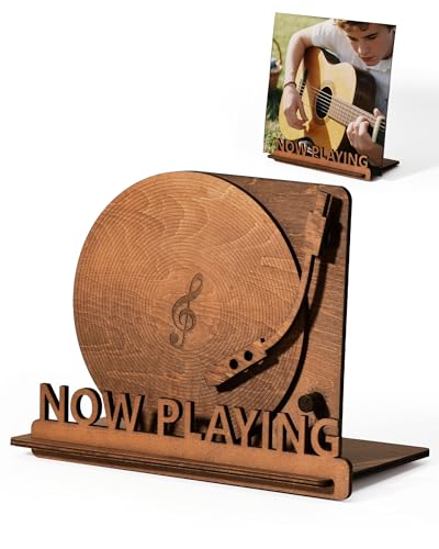 BS-VOG Now Playing Vinyl Record Stand Spiral Groove Texture LP Storage & Album Display Holder Rustic Home Décor Ideal for Vinyl Record Lovers