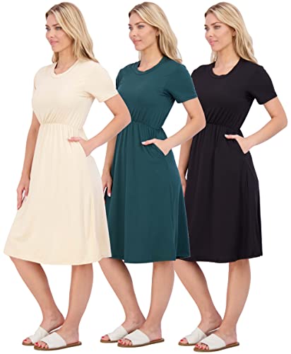 3 Pack: Womens Dress Summer Dresses For Women Spring Elastic Waist Maxi Midi Short Sleeve Outfits Casual Bodycon Sun Sundress Semi Formal Flowy Mini Soft Fashion Trendy Comfy Date Wedding - Set 5, L #TOP8