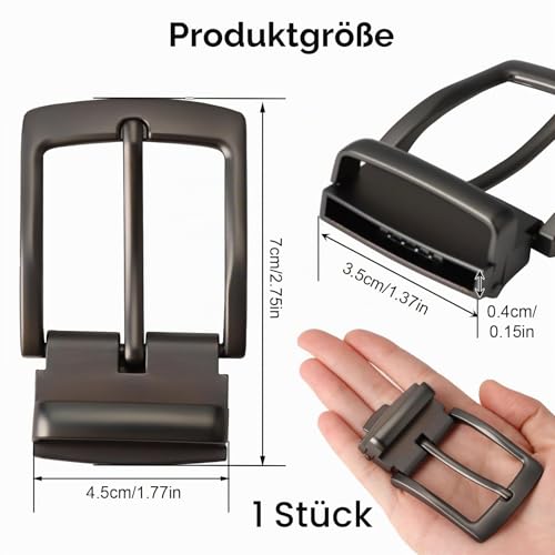 Gürtelschnalle Herren Edelstahl Rechteckig, Gürtelschnallen für Herren 33mm bis 35mm Universalgröße, Klassische Einzackige Pin Schnalle Ersatz für Ledergürtel, Nickelfrei, Stilvoll und Langlebig