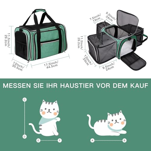 Image of BAGLHER Expandable Cat Carrier with Travel Litter Box, Pet Travel 5 Sides Open Doors 3 Sides, Leak-Proof and Collapsible, for Car, Airplane Trip, Green