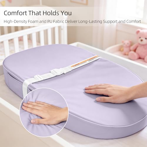 JVEOO Baby Changing Pad, Waterproof Vegan Leather Wipeable Diaper Changing Pad with Safety Strap Non-Slip Changing Mat for Dresser & Table
