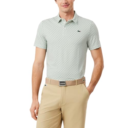 Lacoste Men's Sport Regular Fit Printed Golf Polo Shirt, White/Green, X-Large