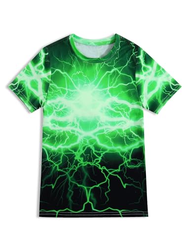 TongKiKi Boys Girls T-Shirts 3D Graphic Shirts Kids Neon Tie Dye Short Sleeve Glow Tees,NeonDendrite,4-5Y