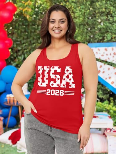 Image of Ithalt Plus Size 4th of July Tops for Women American Flag Tank Tops USA Patriotic Shirts Red White and Blue Sleeveless