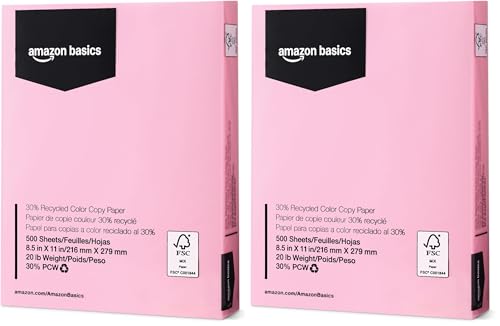 Image of Amazon Basics 30% Recycled Color Copy Paper, 8.5 inch x 11 inch, 20lb, Pastel Pink, 500 Sheets (Pack of 2)