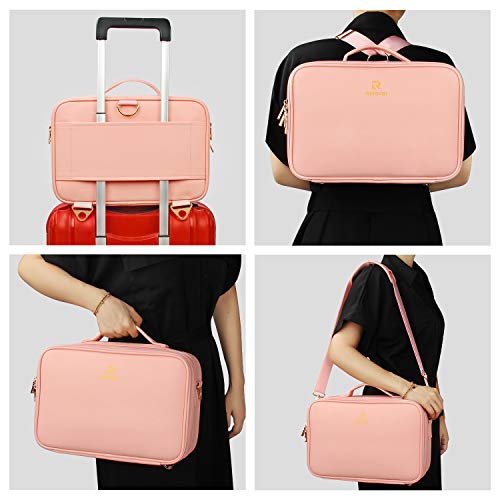 MONSTINA Travel Makeup Bag,Portable Cosmetic Train Case,2 Layer Large Capacity Makeup Organizer with 12 Brush Organizer and Zipper Pocket for Eye shadow Palette,Nail Tool,Beauty