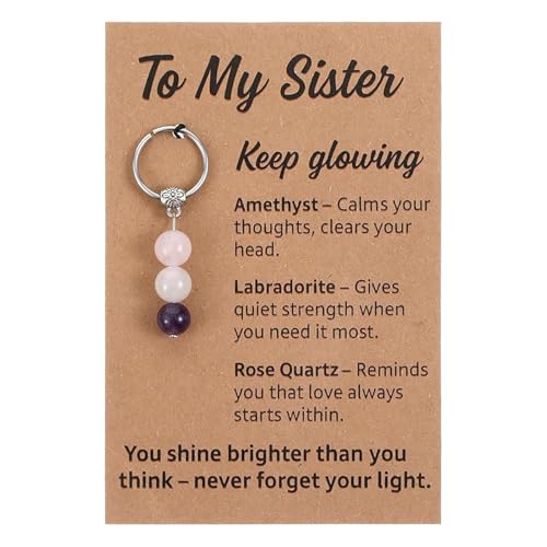 Plorede Sister Keyring with Inspirational Gemstone Card - Funny Birthday Gifts for Sister Thoughtful Big Sister Gifts for Little Girls Women Christmas & Graduation Presents Emotional Keepsake