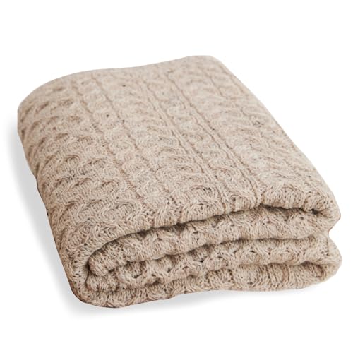 Aran Woollen Mills Irish Wool Blanket 100% Worsted Wool Traditional Cable Knit Couch Throw Made in Ireland 36 x 60