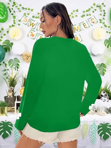 St Patricks Day Shirt Women Retro Lucky Clover Tshirt Irish Shamrock Long Sleeve Graphic Tee Tops(Green8,Medium) — view 2