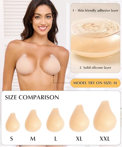 Image of Bontierie Nipple Covers Sticky Push up Bra Added Lift Seamless Ultra-Thin Pasties Women Adhesive Bras