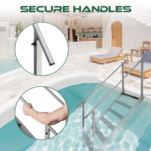 biosp Adjustable Height Dock Ladder 6 Steps with 2 Handrails, Steel Pool Stairs with Nonslip Rubber Pedals for Boat, Pool, Lake, RV, House, 500LBS