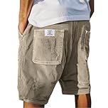 Corduroy Shorts for Men UK Casual Drawstring Summer Jogging Shorts with Pockets Elasticated Waist Lightweight Cotton Lounge Bottoms for Holiday Beach Work Sports S-5XL (A0a1-Khaki, M)