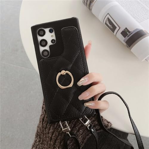 Étui portefeuille avec anneau pour Samsung S24 Ultra et S23, protection antichoc noire