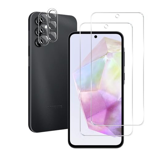 BIGFACE Galaxy A35 Tempered Glass Screen Protector + Camera Lens Protector [2 + 2 Pack][Case Friendly][Anti-Scratch][Ultrasonic Fingerprint Unlock] HD Protective Film for Samsung Galaxy A35