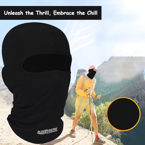 Image of Allextreme Full Face Mask for Riders Anti-Pollution UV Sun Protection Pin Mesh Balaclava Neck Cover Bandana Helmet Liner for Men & Women Biker Hiking Cycling Protective Bike Riding Gear (Black)