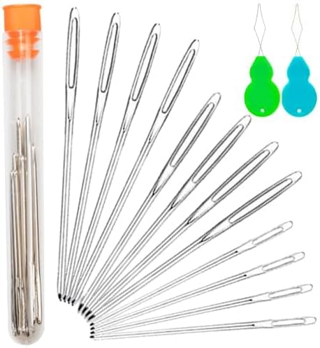 Miniatura 2 de Hekisn Agujas romas de ojo grande, 12 agujas de tejer de hilo de acero inoxidable de calidad profesional, agujas de coser, agujas de tejer para