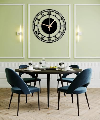 Image of Stylish Metal Wall Clock for Living Room, Bedroom, Office, Kitchen, Home and Hall | Antique Fancy Big Size Modern Wall Watch for Home Decor (DA-42, 60 CM)