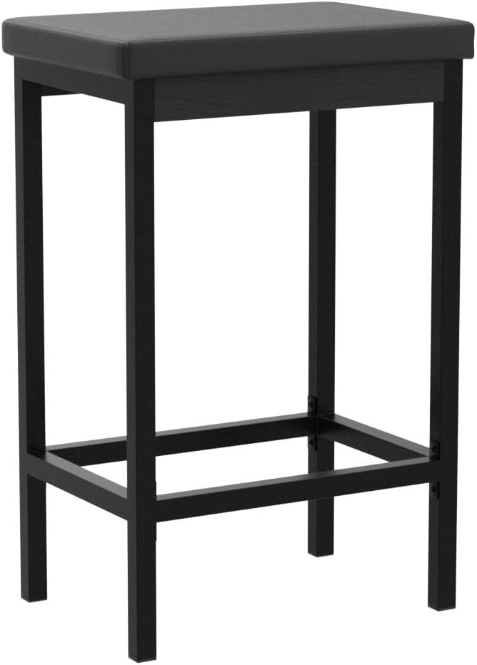 HOOBRO Bar Stools, Set of 2 Bar Chairs, 24.8-Inch Height Stools, Breakfast Bar Stools, Kitchen Stools, 2" Thick Upholstery, for Kitchen, Dining Room, Cafe, Bar Counter, Black BB21BY01