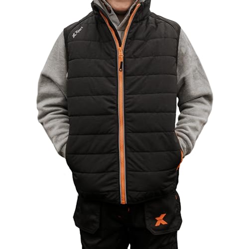 Xpert - Pro Junior Rip-stop Kids Body Warmer. Water Resistant Unisex Puffer Jacket Style Gilet With Fleece Collar And Pockets. Lightweight Outdoor Sleeveless Jacket For Boys. (Black, 11-12 Years)