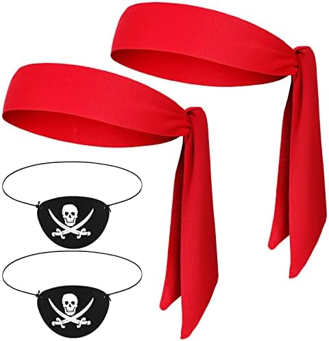 Zhanmai 4 Pcs Pirate Accessories Pirate Party Supplies 2 Pcs Pirate Head Bandana Sports Head Ties 2 Pcs Pirate Eye Patches