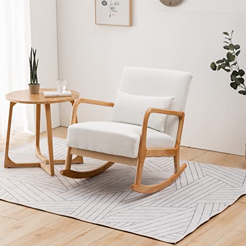 Okakopa Nursery Rocking Chairs With Ottoman, Upholstered Nursery Rocker Chair Glider Modern Rocking Chair With Foot Rest And Pillow, For Living Room Baby Room (White) #TOP4