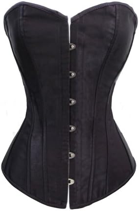 Chicastic Black Satin Sexy Strong Boned Corset Lace Up Overbust Waist Cincher Bustier Bodyshaper Top - Large