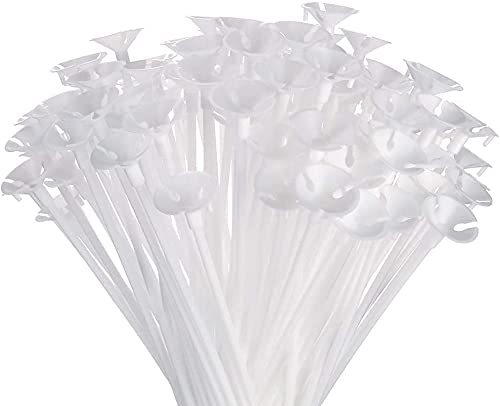 100 Pcs Balloon Sticks,FLYH Reusable Plastic Thicken Durable Milk-White Sticks Holders with Cups for Party Decor