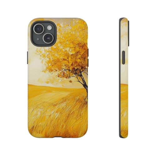 Coque iPhone 15 Plus arbre d'automne doré rigide jaune mate