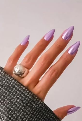 AzureBeauty Press On Nails – Short Almond Soft Gel Chrome False Nails, Glossy Finish, Reusable with Jelly Glue Tabs, 32 Pcs 16 Sizes, Pink White Nail Art Kit for Women Gift Idea