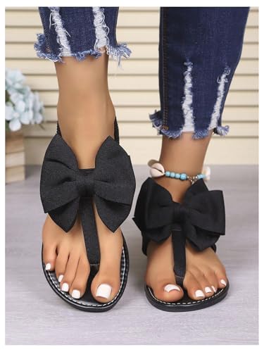 GORGLITTER Women's Bow Thong Sandals Dressy T-Strap Trendy 2025 Summer Flat Sandals Open Toe Slides2