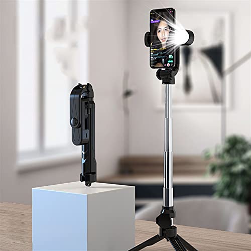 Perche à selfie Bluetooth rose avec lumière et trépied pliable stable