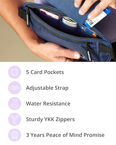 Image of Vantamo Money Belt with RFID For Men & Women, Hidden Passport Holder for Travel, 2 Compartment Travel Fanny Pack for Women Anti Theft